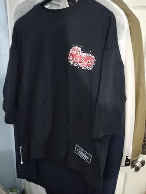 Black Short Sleeve Graphic Tee - Red Accent
